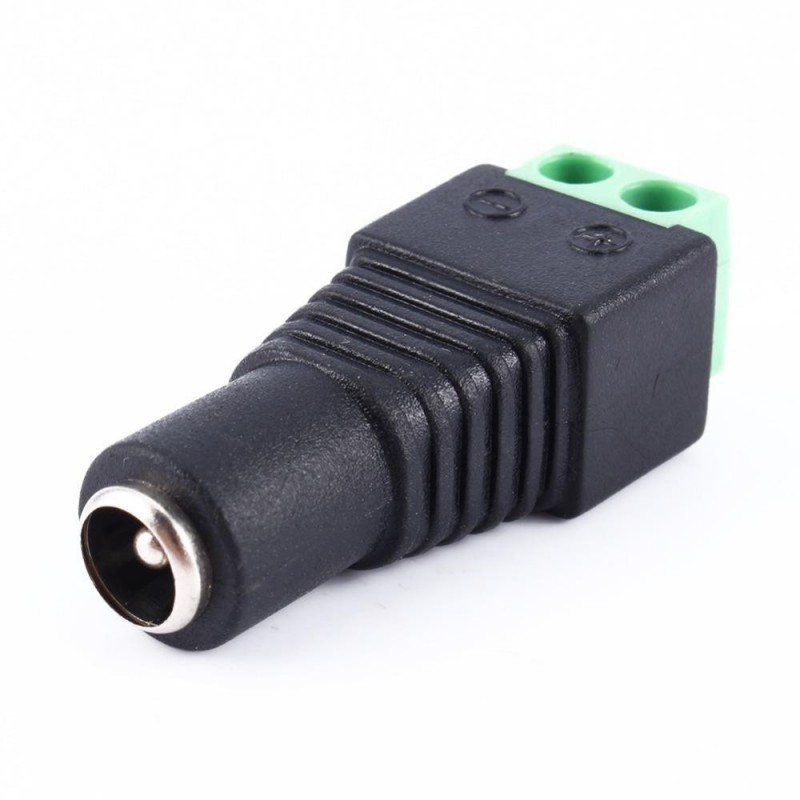 Plug dc 2.1mm hembra atornillable negro verde